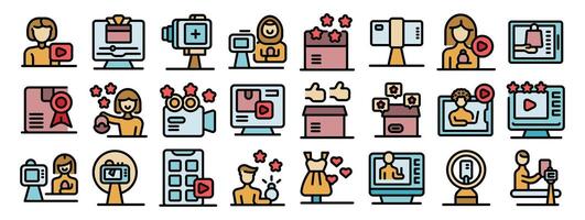 Vloggers creating and sharing engaging content, reviews, and tutorials online vector
