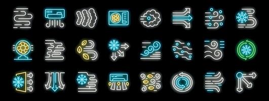 Ventilation, air conditioning, and airflow management with neon icons depicting various concepts vector