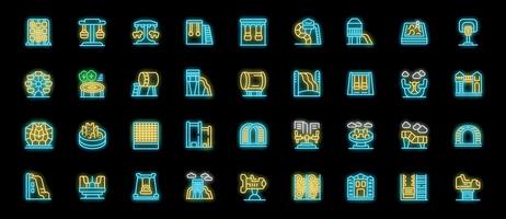 Amusement park and playground neon icons representing fun and entertainment vector