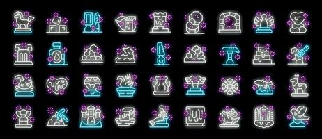 Sculptures and monuments shining in neon light, preserving history and art through vibrant illumination vector