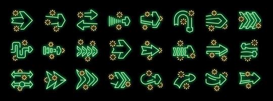 Neon green arrows collection pointing in different directions vector