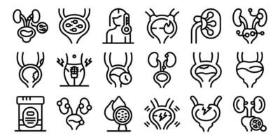 Urinary tract infection icons set. Urology, the study of urinary tract, kidneys, and bladder conditions vector