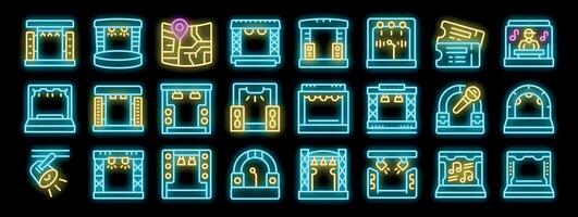 Scene podium icons set. Outline set of scene podium vector icons neon color on black