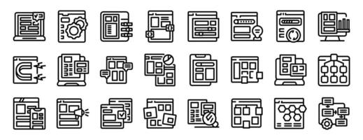 Sitemap creation icons set. Web design icons showing website development, design and programming vector