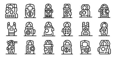 Clamp meter icons set. Dosimeters measuring radiation levels, protecting workers in hazardous environments vector