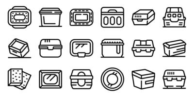 Styrofoam icons set. Lunchboxes keeping food fresh and ready to eat vector