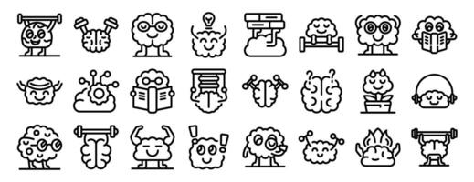 Train brain icons set. Brain training, learning, and relaxation, enhancing cognitive function and mental wellness vector