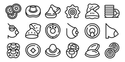 Breast pads icons set. Nipple covers showing different shapes, materials, and uses for breastfeeding and fashion vector