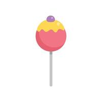 Round lollipop with yellow topping and purple candy on top icon vector