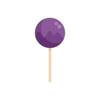 Round purple lollipop with glaze dripping down on wooden stick vector