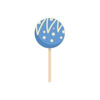 Blue cake pop with white chocolate decoration on white background vector
