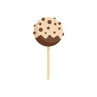 Round chocolate cake pop covered in chocolate glaze on a stick vector