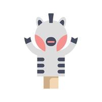 Cute zebra hand puppet raising arms on white background vector