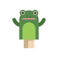 Green frog hand puppet waving with two hands vector