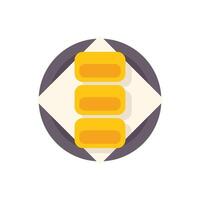 Three pieces of tamagoyaki japanese rolled omelette serving on plate minimalist flat lay vector illustration