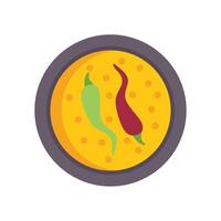 Spicy curry dish garnished with green and red chili peppers vector