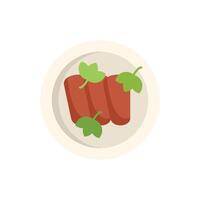 Three sausages with basil on a plate top view vector