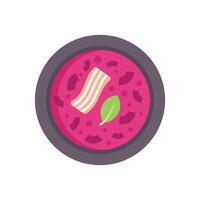 Delicious ukrainian borscht soup with bacon and basil garnish vector