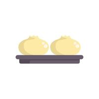 Two single serving steamed buns sitting on a serving tray vector