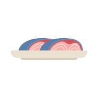 Two slices of fresh salmon lying on plate vector
