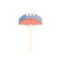 Fork holding piece of salmon fillet with skin side up vector
