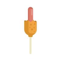 Corn dog on a stick being held up against white background vector
