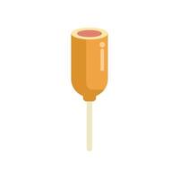Crunchy corn dog dipped in batter on a stick being held up vector
