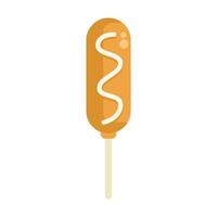 Corn dog on a stick with mustard drizzle illustration vector