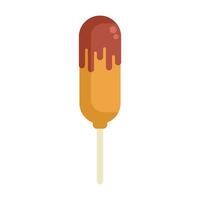 Corn dog with mustard dripping on a stick with white background vector
