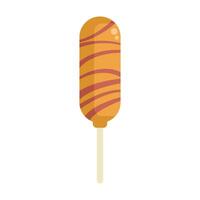 Delicious caramel candy on stick with stripes covering it vector