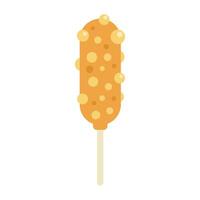 Corn dog on stick with mustard drops being dipped in batter vector