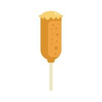 Corn dog being dipped in mustard on a stick with white background vector