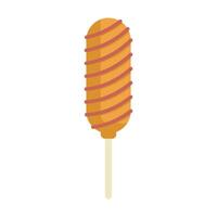 Delicious corn dog drizzled with mustard and ketchup on a stick vector