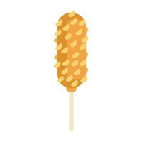Delicious crunchy corn dog being dipped in batter on a stick vector