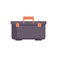 Grey metallic toolbox with orange handle standing on white background vector