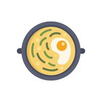 Delicious soup with egg and green onions in pot cooking on stove top vector