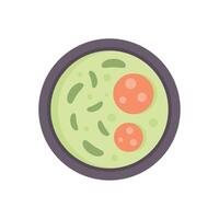 Green pea soup with slices of sausage in bowl top view vector illustration