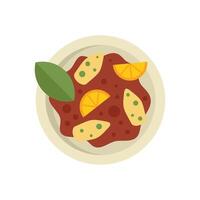 Chicken curry dish served on a plate viewed from above vector