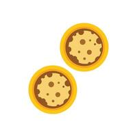 Two round chocolate chip cookies baking on white background vector