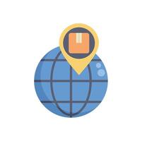 Global shipping and logistics pin pointing to world globe vector