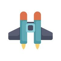 Spaceship flying with two rocket engines and fire flames at bottom vector