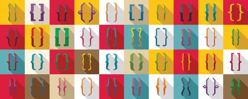 Bracket parenthesis icons set. Colorful curly brackets icons set representing programming and coding vector