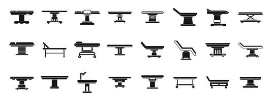 Medical operating table icons set. Medical examination tables showing different positions and types vector