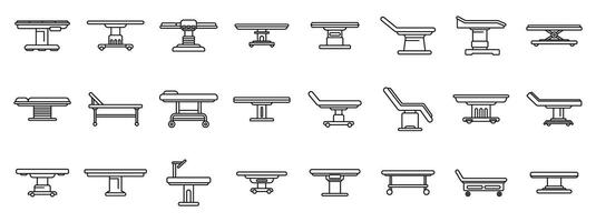 Medical operating table icons set. Medical examination tables showing different designs and functionality for hospitals and clinics vector