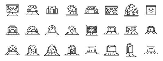 Arch tunnel icons set. Road and railway tunnel icons showing different tunnel entrances and exits vector