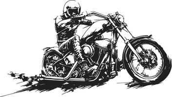 Dynamic silhouette of a motorcyclist riding at high speed, capturing the spirit of freedom, adventure, and road life. vector