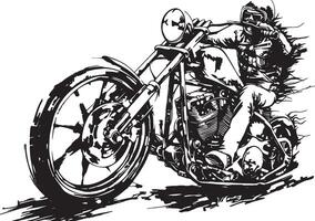Dynamic silhouette of a motorcyclist riding a chopper, representing freedom, adventure, and a rebellious lifestyle. vector