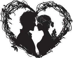 Silhouette of a couple in a heart shape vector