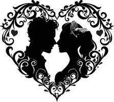Silhouette of Couple in Decorative Heart Frame vector