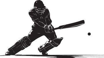 Silhouette of a cricket player striking the ball, capturing the energy, movement, and focus of the sport. vector